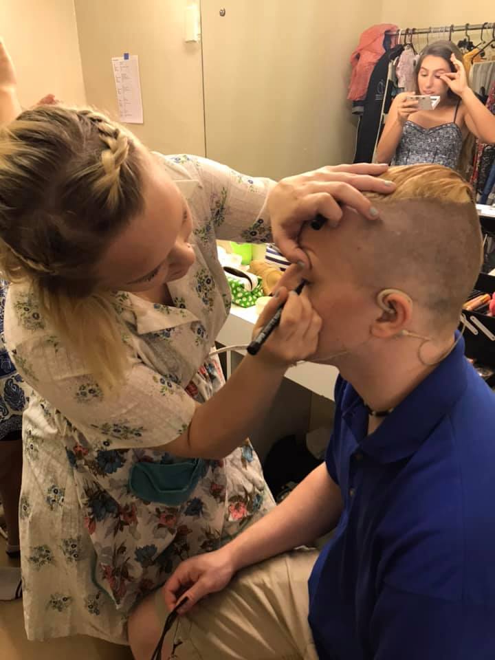 Actors putting makeup on