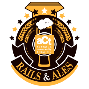 Rails and Ales logo depicting the front of a train engine and a beer mug